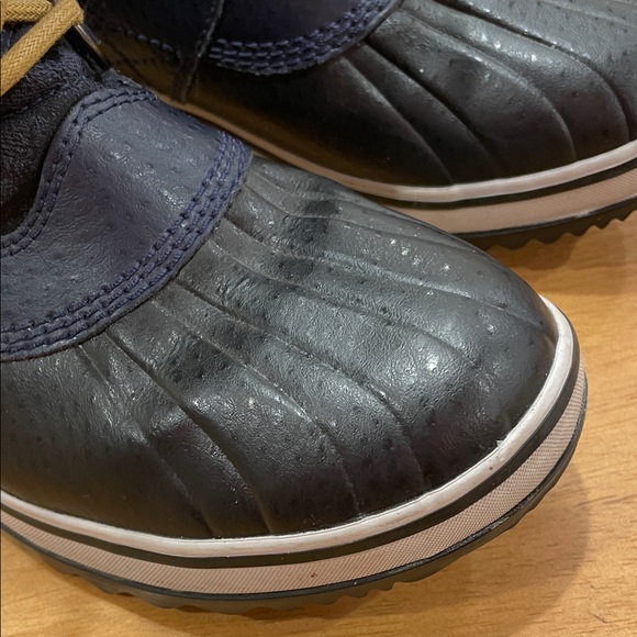 Sorel Navy Blue Black Faux Fur Lace Up Winter Boots Tan Laces Size 8 Waterproof - Picture 8 of 16